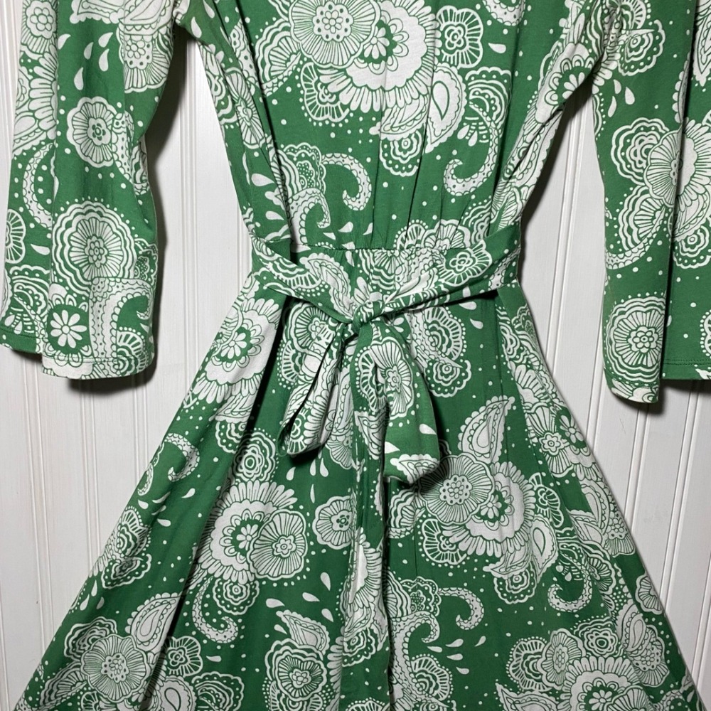 BODEN Quiet Luxury Green Paisley Trumpet Sleeve Tie Waist Midi Dress Soft Girl - Picture 10 of 14